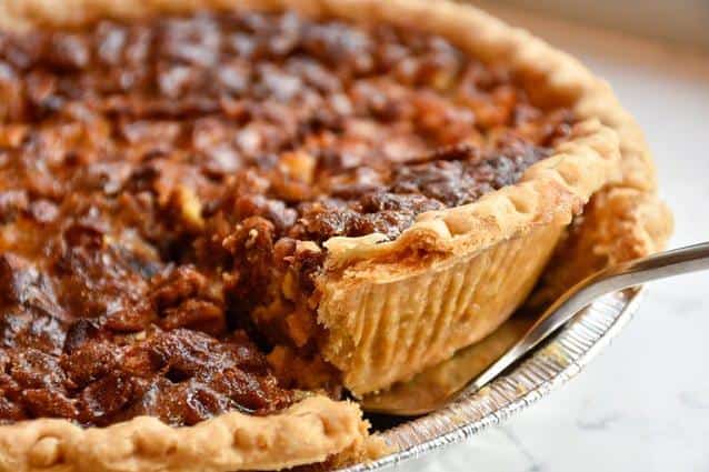  A crisp buttery crust paired with a gooey pecan filling makes for a pie that’s impossible to resist.