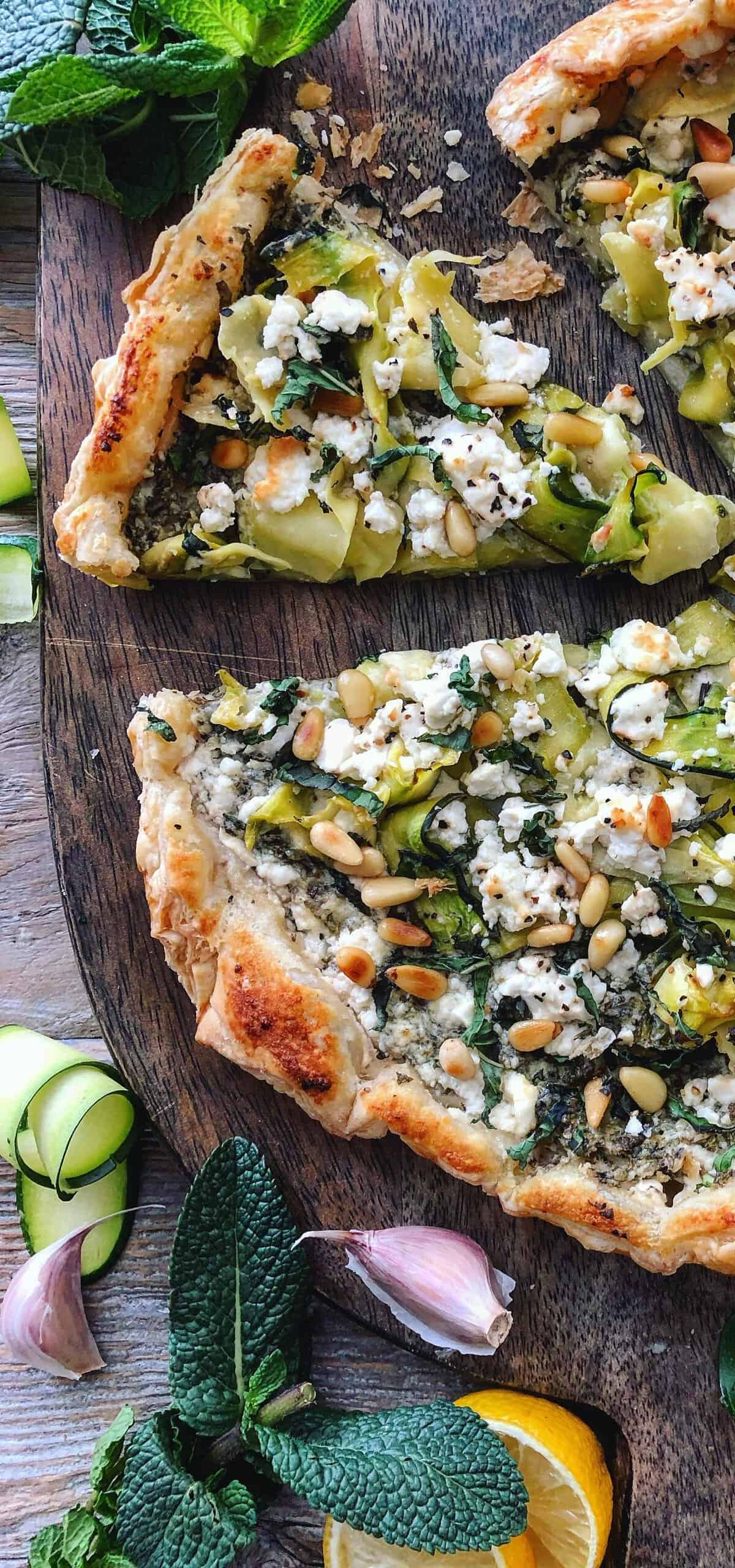  A delicious and savory zucchini tart with feta cheese and mint