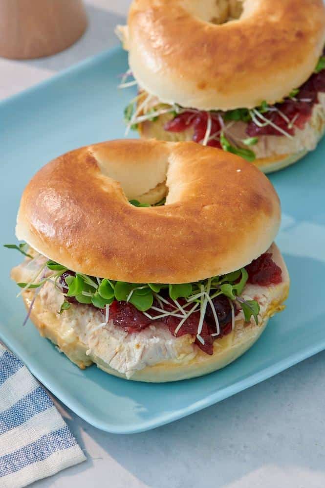  A symphony of flavors awaits you with every bite of the cranberry turkey bagel.