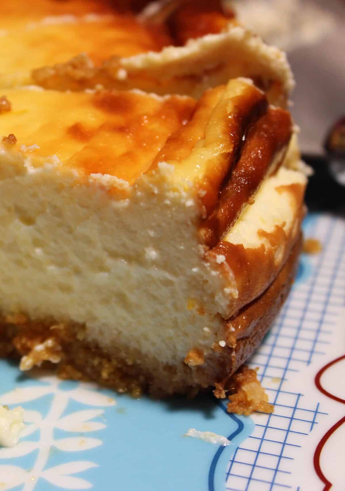 Cream cheese and sour cream give this cheesecake its signature tangy flavor.