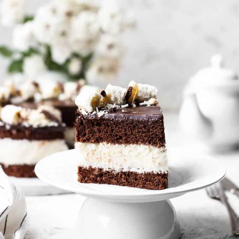  Every bite of this cake is a perfect combination of chocolate and coconut.