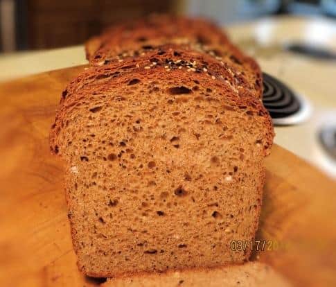  Flax and sesame seeds add a nutty flavor and extra texture to this easy-to-make sourdough bread.