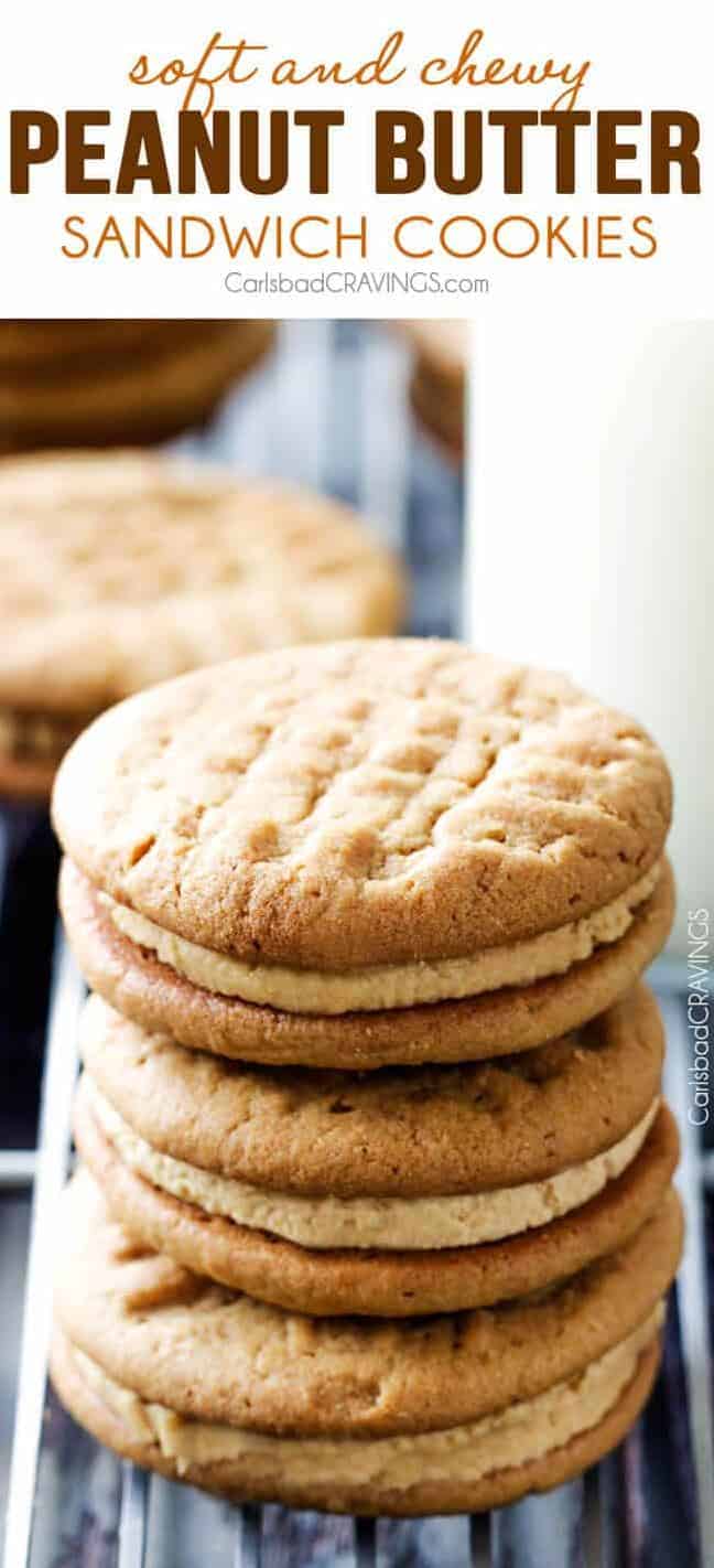  Fluffy and creamy peanut butter filling bursting out of two buttery cookies.