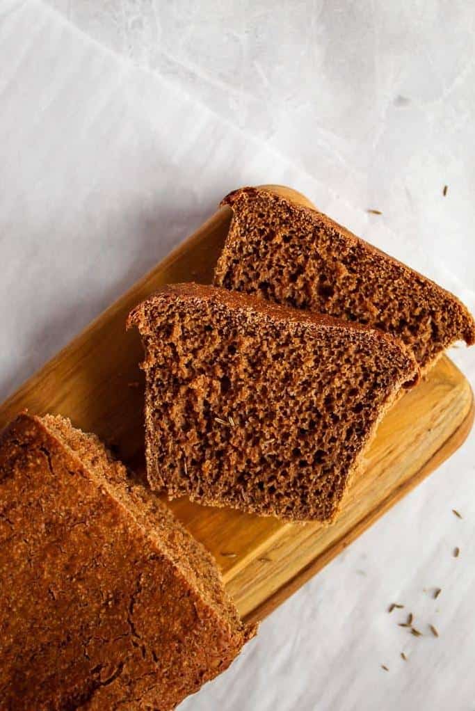  Fresh out of the oven, this pumpernickel bread is almost too beautiful to slice into.
