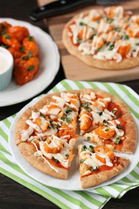  Get ready to heat things up with these Buffalo Chicken Pita Pizzas!