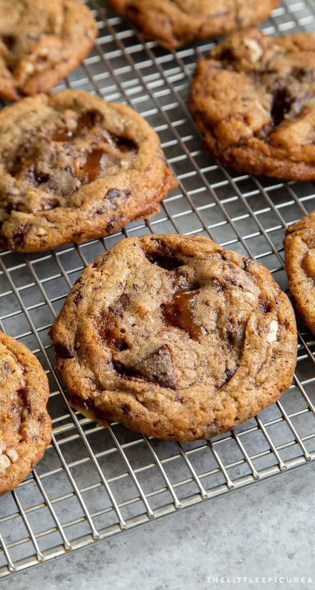  Gooey chocolate chips, crunchy pecans, and chewy toffee come together in these cookies.