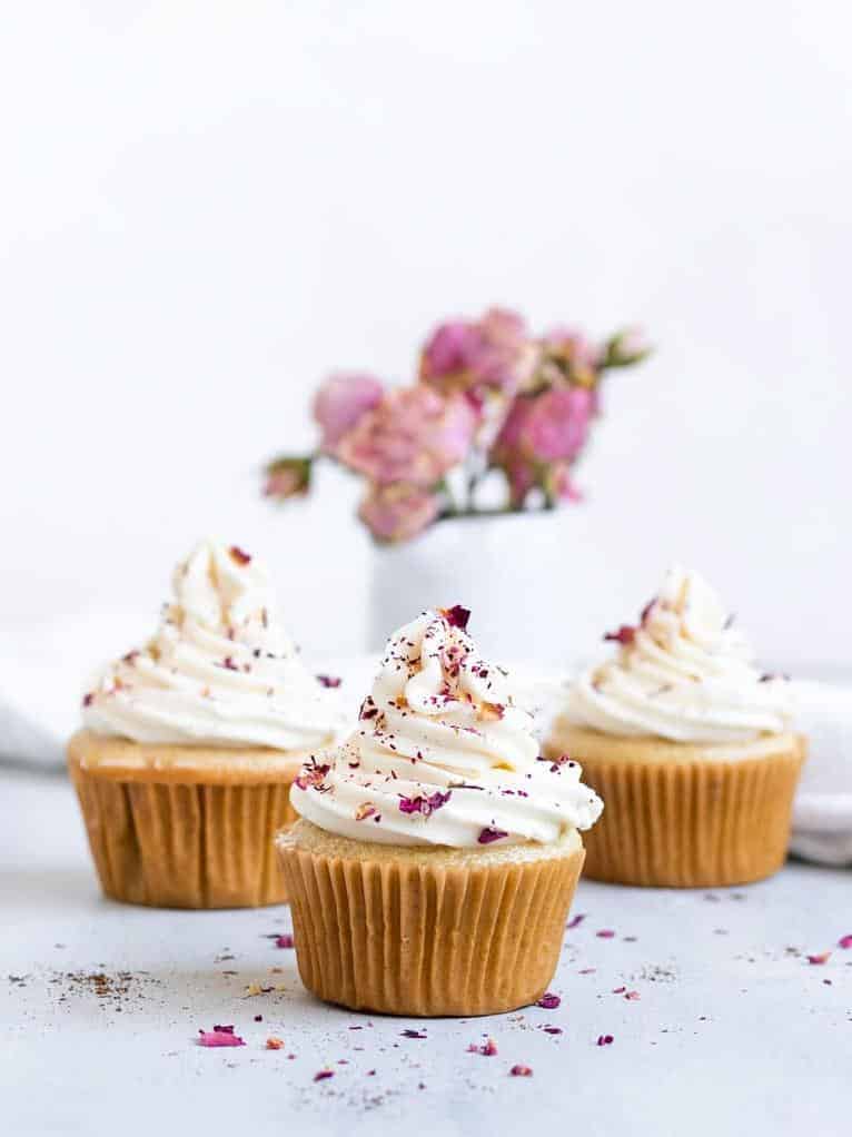  Rose petals add a whimsical touch to your classic cupcakes