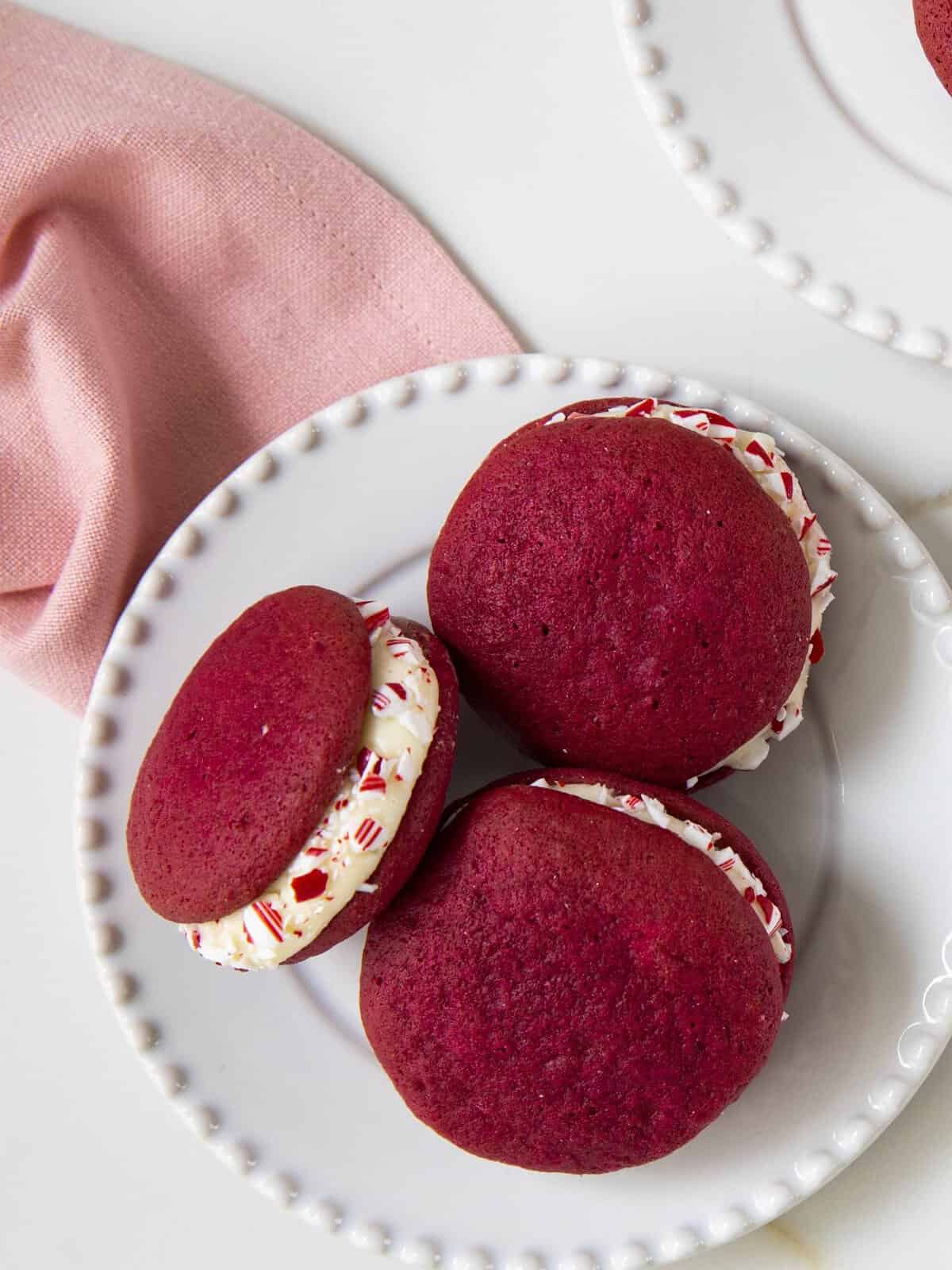  Sink your teeth into a soft and fluffy whoopie pie with a creamy peppermint filling.