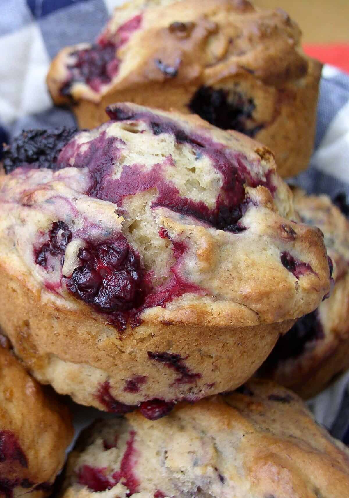   Sweet, ripe bananas and juicy berries create the perfect muffin couple!