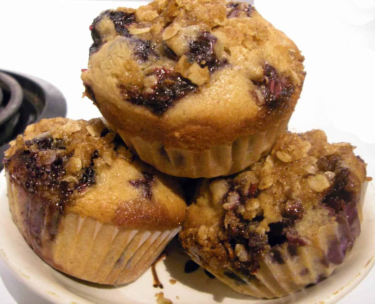  These muffins are a burst of blueberry goodness hiding under a crunchy cinnamon streusel.