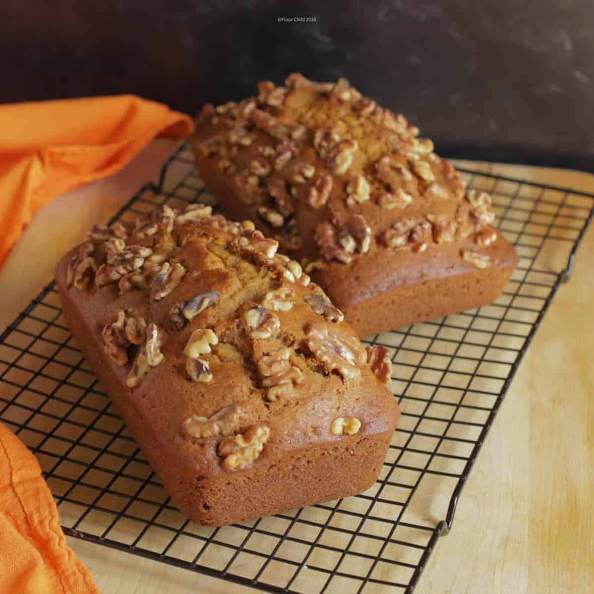  Warm slices of freshly baked pumpkin bread ready to be enjoyed with a cup of tea or coffee.